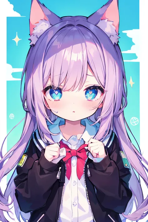   oversized jacket 、 wear a collar 、  look for an elementary school girl 、,,Very beautiful and Sparkling Eyes、Sparkling Eyes、  1 girl、Small breasts、Cat ears   look for an elementary school girl 、Very beautiful and Sparkling Eyes、Sparkling Eyes、1 person、cat...