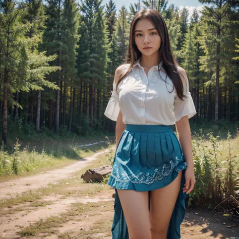 1Beautiful Siberian Girl Teen ,  Yakut Native Scenery Backdrop, Beautiful eyes, Sexy figure, Thick shirt, Yakuten Skirt Dress  (Best quality 4k, 8K high resolution masterpiece: 1.2)  super details  ( Realistic Realistic Realistic Realistic : 1.37)  Intrica...