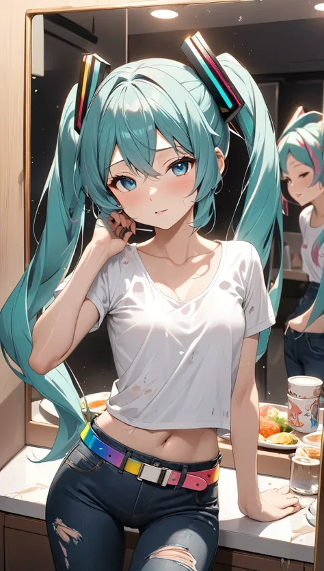 (( Hatsune Miku:1.8))、(masterpiece,最 high quality, ultra high resolution),(((25-year-old woman))),Anime face、masterpiece,  high quality, 最 high quality, 16k,  Highly detailed generation AI ,  Delicate and dynamic ,healthy body , Height: 160cm, small breast...