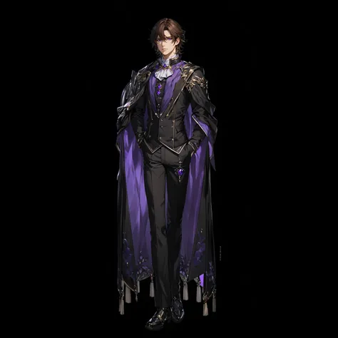 masterpiece, best quality, good quality, Highly detailed, shadowverse style, male, modern aesthethic, purple eye, brown hair