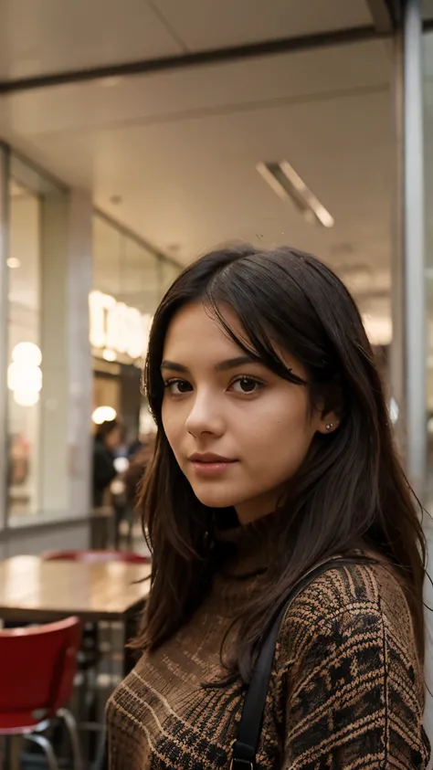 Girl Brown Black Hair, with Ruby Knit Sweater