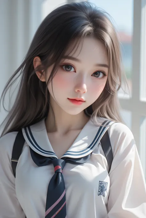 highest quality, highest resolution, Japanese woman, 18 years old, kawaii, eternal beauty, eternal brilliance, pure body, Whitening skin, Glowing Beautiful Skin, fine face, high school uniform, 