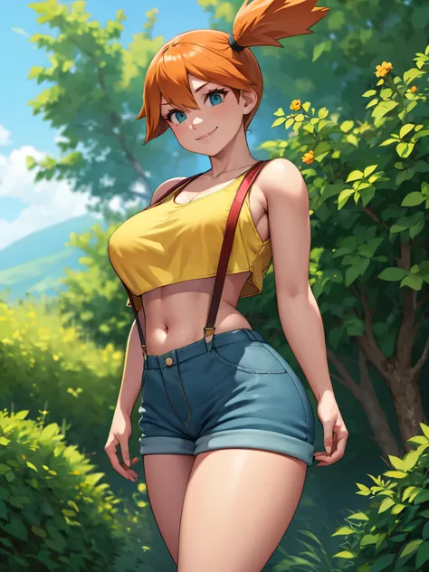 perfect cg unity 8k uhd wallpaper, perfect cg unity 8k uhd wallpaper, 1girl, misty (pokemon), orange hair, solo, shorts, red sus...