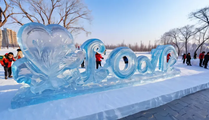 Ice sculpture model, Heilongjiang Province ,  Theme Chinese Dream - Ice and Snow Love ,  with New Era Cultural Characteristics , showing the development style of Heilongjiang Province  in the new era, Animal models, creativity, Beauty.  