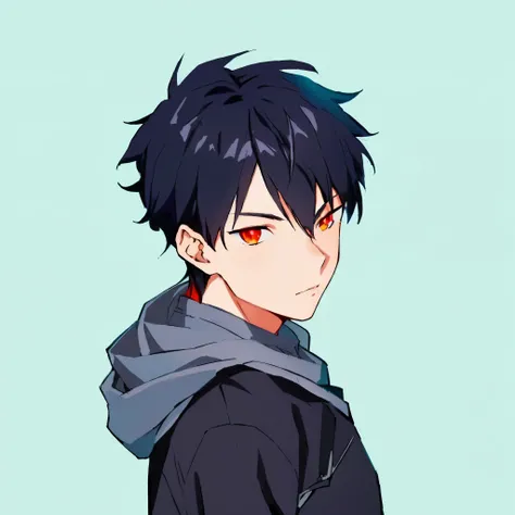 anime boy with black hair and red eyes in a black jacket, anime moe artstyle, anime boy, young anime man, striking features, beautiful eyes