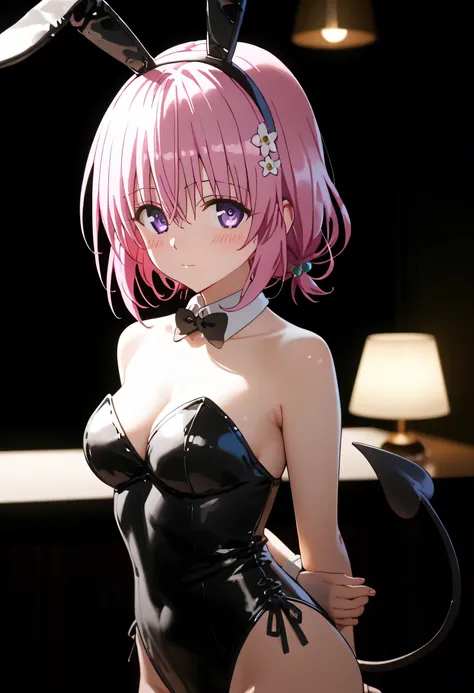 score_9,score_8_up,score_7_up,solo,looking at viewer,blush,momo belia deviluke,pink hair,hair ornament,hair flower,hair between ...