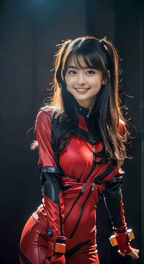 （8k、Raw photography、Best Quality、masterpiece：1.2),(Black Hair、Dark Eyes:1.9),(Plug Suit:1.7)、 viewers,Front View,( twin tails:1.3)、(Tight waist:1.6)、(Clothes that accentuate the shape of the breasts:1.6)、(Big Breasts :1.3)、 Slim Body 、 ultra high resolutio...