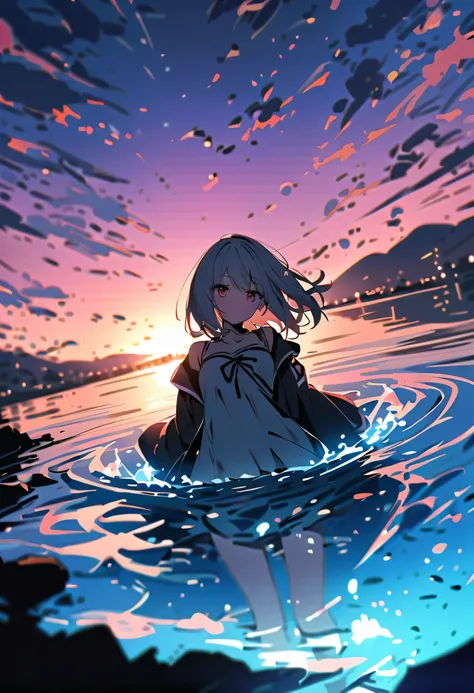 1girl, Glowing water,