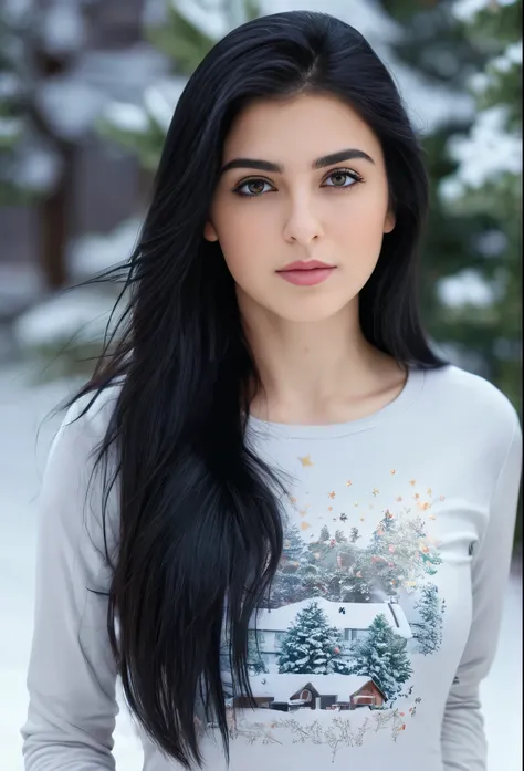 a (23 year old) Pakistani girl, long straight black hair, brown eyes, portrait,front view, (full body), (fair complexion) ,garden,snow,(best quality,8k,highres,masterpiece:1.2),ultra-detailed,(realistic,photorealistic,photo-realistic:1.37),HDR,UHD,studio l...