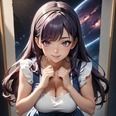 Masterpiece, 4K, HDR, full HD, (best quality), (ultra detailed), (only), intricate ANIME TYPE, best quality, 1girl, ((deep purple hair)) , hyper beautiful face, perfect anatomy, shiny skin, full body, alone, long hair, looking at viewer, perfect hands, per...