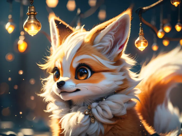 Magical Fantasy Creature, (Best Quality, Masterpiece, Representative Work, Official Art, Professional, Ultra Fine Detail, 8k:1.3), (Photorealism:1.2), Fox Spirit, Super Cute, Big Eyes, Soft, Delicate Nose, Fluffy, Two-Toothed Smile, Cute Fennec Fox Ghost, ...