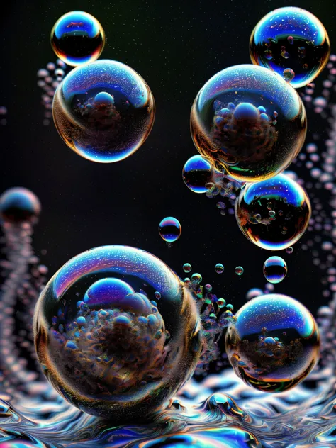 An image of light emerging from colors in a psychedelic dream, shimmering glass morphing out of colors, trippy vibrant colors, perfectly formed beautiful reflective bubbles, attention to detail on the bubbles and spheres, beautiful psychedelic digital art,...