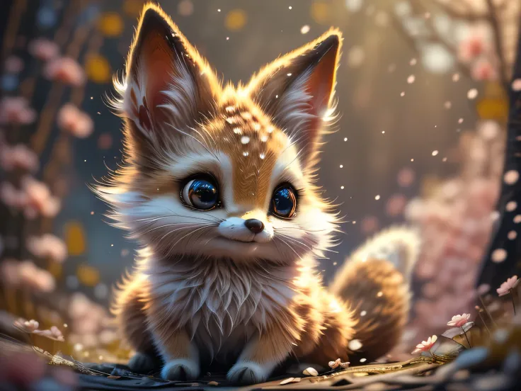 Magical Fantasy Creature, (Best Quality, Masterpiece, Representative Work, Official Art, Professional, Ultra Fine Detail, 8k:1.3), (Photorealism:1.2), Fox Spirit, Super Cute, Big Eyes, Soft, Delicate Nose, Fluffy, Two-Toothed Smile, Cute Fennec Fox Ghost, ...