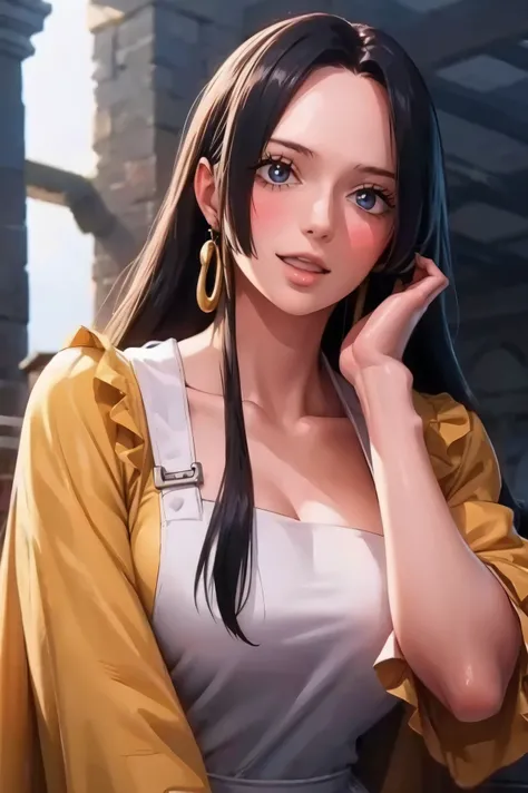 Best Quality, masterpiece, very detailed on playground equipment, 1 girl, ( Detailed Lights ), Boa Hancock ,, (masterpiece:1.5), Detailed Photos, smile,(8k, photorealistic, Best Quality: 1.4), ( 1 girl), beautiful face, ( anime-like realistic face hand...