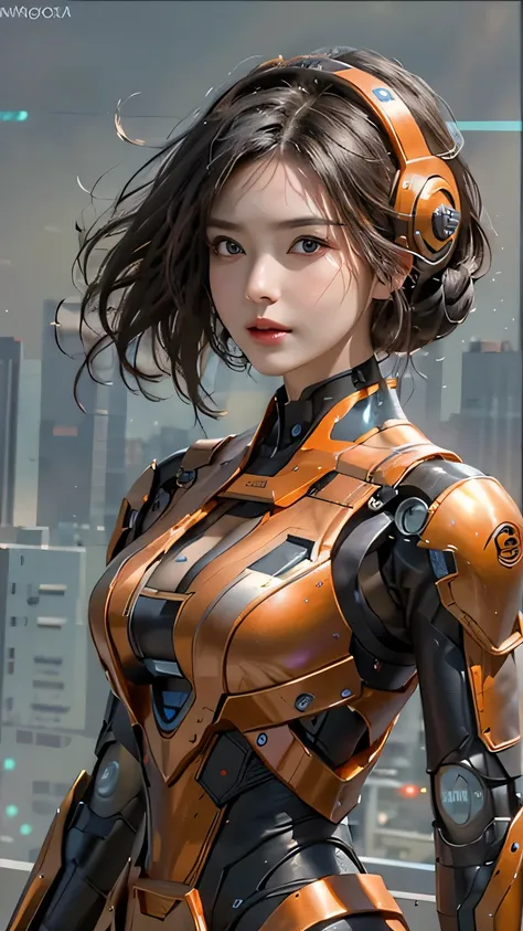 ((Highest quality)), ((masterpiece)), 8K quality, (detailed), High Resolution Skins:1.3, Realistic skin texture, full body, slim figure, (smile), close mouth, Natural Makeup, fluffy long hair, Messy Hair, Looking at Viewer, (Upper body from thighs up), sha...