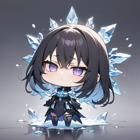 (masterpiece, best quality:1.2),ground shot,chibi,full body, crystal freezing girl, half-closed eyes, jitome ,intimidating eyes,...