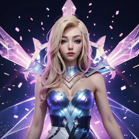 lux: 1.5, fully blonde hair, popstar outfit, league of legends, k/da, high quality, heavily detailed, full sharp, 4k, 8k