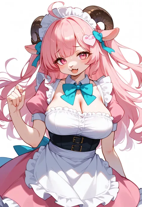 score_9, score_8_up, score_7_up, score_6_up, score_5_up, score_4_up, source_cartoon, best quality, amazing quality, very aesthetic, absurdres, 1girl, (furry, kemono:1.3), sheep, sheep girl, sheep horns, pink hair, solo, long hair, pink eyes, breasts, short...