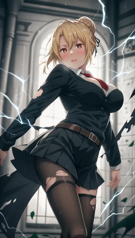 uncensored, angelica, blonde hair, braid, single hair bun, red eyes, break (perfect hands, perfect anatomy), beautiful detailed ...