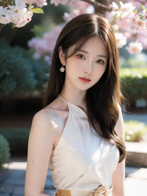 son ye jin-inspired fashion model, with golden blonde hair and crystal-clear, captivating eyes, poses for a portrait. an elegant...