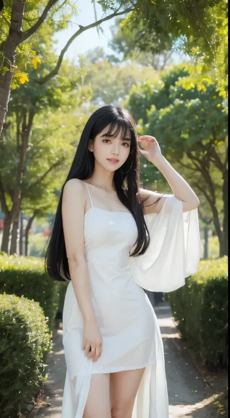 ((Best Quality, 8K, Masterpiece: 1.3)), ((3 three)) Hyperrealistic of a beautiful FILIPINA women with a black hair, fair skin, medium size of the body, beautiful smile on her face wearing a  in a color of yellow with colorful flowers background with a big ...
