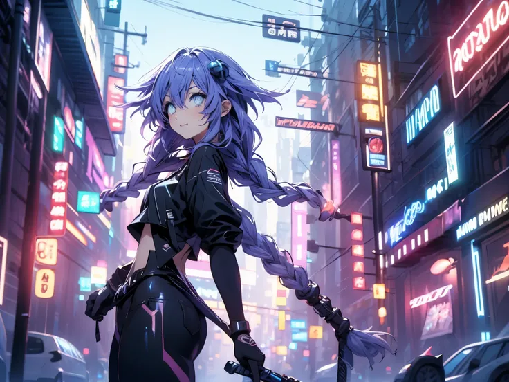 Masterpiece picture quality,Rainbow,Urban girl,ssmile,number art,style of anime,Retro anime girl,Punk girl,in an anime style,dual horsetail,Trendy,neonlight,depth of fields, Primer plano, Profundidad de campo, mirada penetrante