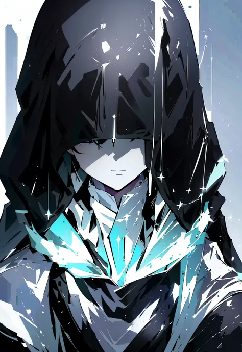 ((( White background, Good eyesight 、 viewer with strong eyesight ))), ((  hood to cover face  ,Only the mouth is visible from the hood,  I cant see my face  ,Wearing a hood,woman)),  Best Quality,  light blue long hair , 白のフードで  I cant see my face  , whol...