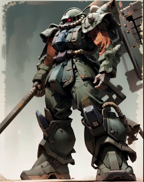 Zaku、A man with good style in armor、 dynamic pose 、profile