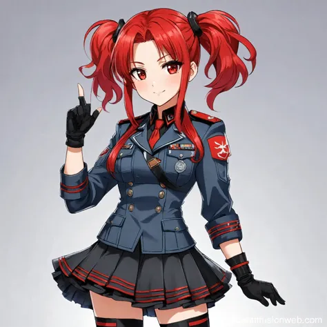 anime girl in uniform with red hair and gloves,  Kitagawa Marin Fanart, Red Uniform,  Anime Maid Nazi SS Military , female  beautiful anime style ,  anime style character , Soldier Girl, pretty  beautiful anime style  design,  beautiful anime style ,  beau...