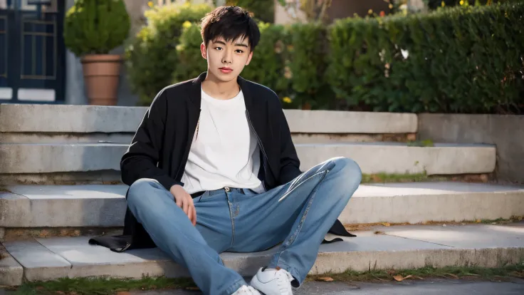 Trendy young Chinese man wearing jeans