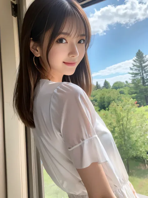 beautiful Japanese Idol, (highest quality, 8K quality, masterpiece:1.3), (ultra high resolution, photorealistic:1.4, Live shooting), (Super detailed, caustics), (ultra-realistic capture, Beautifully detailed skin), medium hair, asymmetrical bangs, brown ha...