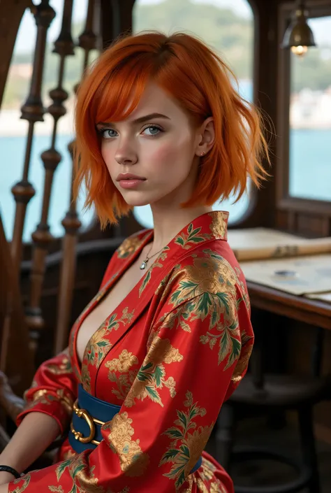 ((best quality, masterpiece, score_9, score_8_up, realistic photograph, life-like realism)), (hyper-realistic photo of a teenage female, 18yearsold, vibrant blue eyes, lips parted, head tilted back, aloof, arrogant smirk), ((red gold chinoiserie kimono)), ...