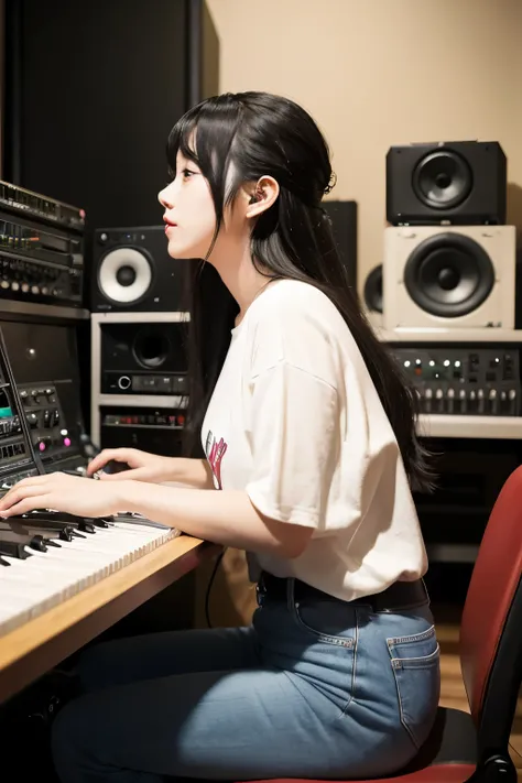  song。 27 year old Japanese woman 。Black Hair。profile。Inside the music studio。