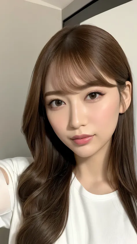 (Best Quality、8k、Award-winning works、 ultra high resolution)、Beautiful woman,(blonde:1.1)、 Bright Colored Contacts 、 Completely-valid、 bright and shiny lipstick that makes your armpits visible on a t-shirt、( very dark makeup :1.2)、 Beautiful Bright Eye Sha...