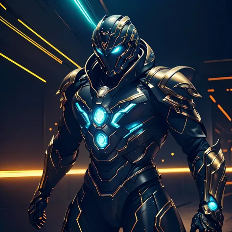 a group of powerful heroes in futuristic metallic armor, cinematic pose, dynamic action scene, dramatic lighting, cinematic comp...