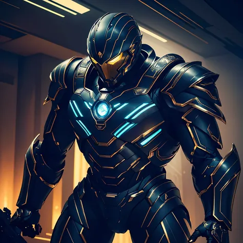 a group of powerful heroes in futuristic metallic armor, cinematic pose, dynamic action scene, dramatic lighting, cinematic comp...