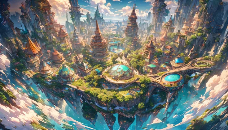  wonderful,  High quality futuristic city of elves and the architectural style of elves, magic wizards are far away　they capture the beauty and grandeur of nature . metropolis,  There are lots of elf buildings ,  Images must include vivid colors ,  intrica...