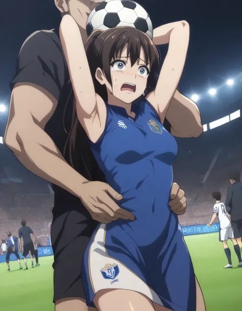 score_9, score_8_up, score_7_up, (gsfghtr), (long straight hair), soccer dress, 1girl, crying, armpit, fucked by men, soccer fie...