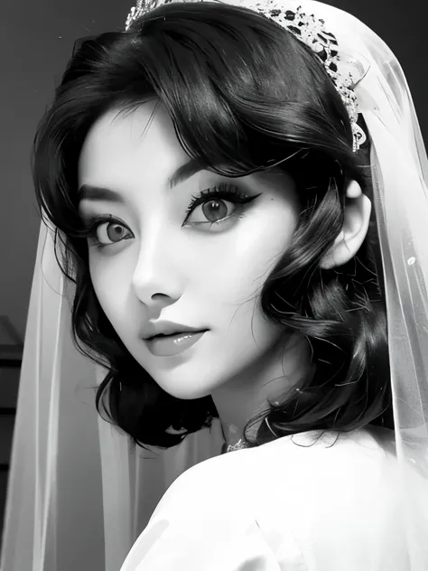 a close up of a woman with a veil and a hat, looking to the right, vintage makeup, up face with 1 9 2 0 s hairstyle, 5 0 s style, 50s style, 1950s vibes, 1 9 5 0 s style, 1 9 2 0 s hairstyle, glam hair, elegant japanese woman, looking left, headpiece