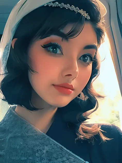 a close up of a woman with a veil and a hat, looking to the right, vintage makeup, up face with 1 9 2 0 s hairstyle, 5 0 s style, 50s style, 1950s vibes, 1 9 5 0 s style, 1 9 2 0 s hairstyle, glam hair, elegant japanese woman, looking left, headpiece