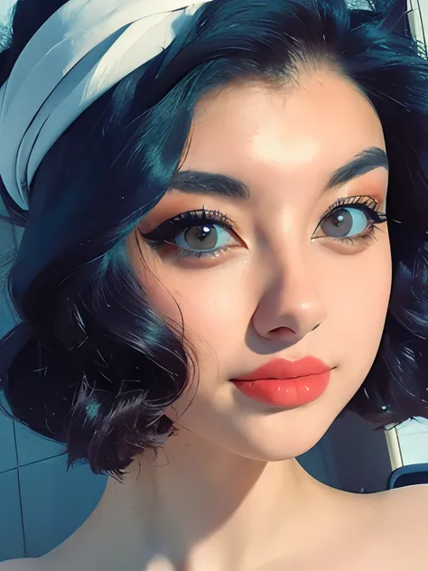 a close up of a woman with a veil and a hat, digital art by Natasha Tan, trending on cg society, digital art, looking to the right, vintage makeup, up face with 1 9 2 0 s hairstyle, 5 0 s style, 50s style, 1950s vibes, 1 9 5 0 s style, 1 9 2 0 s hairstyle