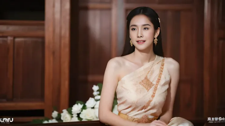 (Raw images:1.2), (realistically:1.4), ( Masterpiece:1.3), ( best quality :1.4), breast detail , ( eye detail), ( Details, facial features ), (Detailing the appearance of clothing), HDR, 8k resolution, Focus only , Thai dress , Thai veil , 1 woman, Big ...