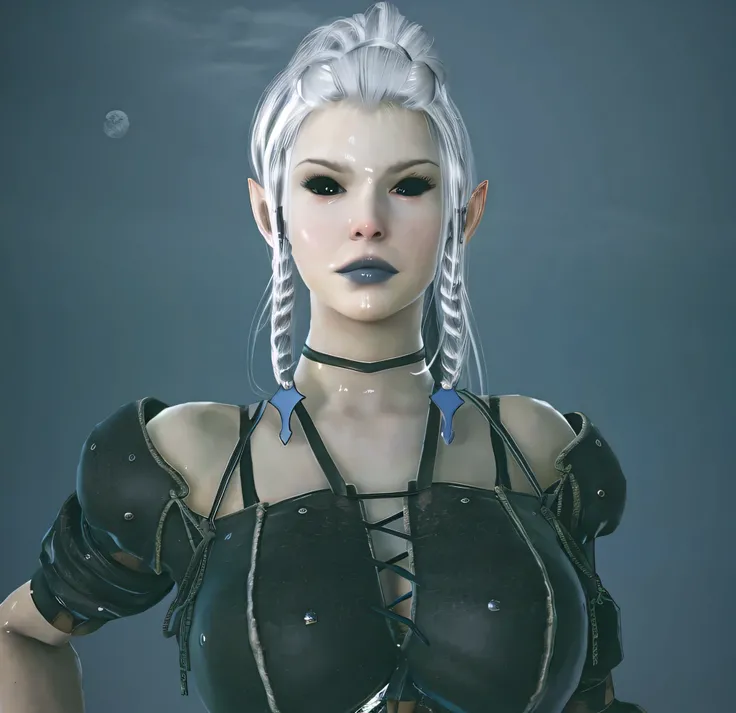 (masterpiece, best composition, best quality:1.2), there is a elf woman dressed in a silver and blue outfit, blue elf, of a beautiful female elf, glossy white armor, dark elf princess, Black Desert MMO style, pretty female Dark Knight, azure. detailed hair...