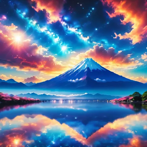 (masterpiece, Best Quality:1.2), Magic Sky, Mount Fuji