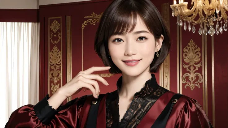 317 (   20-year-old woman), ( スーパーリアル ), (      High image quality), (       short hair       ), (smile), (Luxury palace)