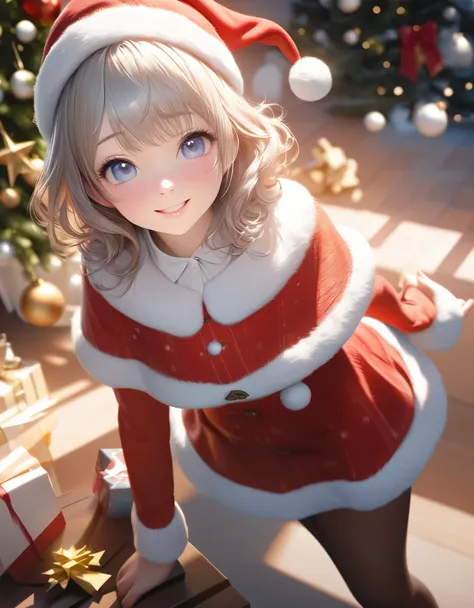 Cute beauty, smiling, shy, light make-up, excellent proportions, gentle background colours, Christmas, soft and calm, shading effect, gradient magic effect, (super detailed, absolute resolution, best quality: 1.3), 2.5D, delicate, dynamic, artistic photogr...