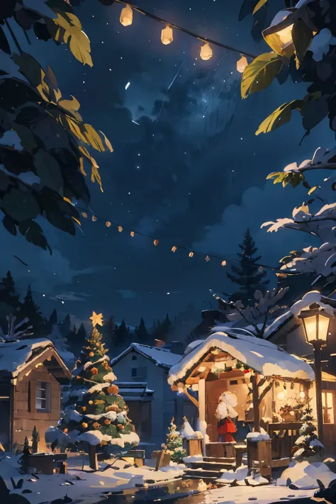 Background only, background, night, illumination, Christmas, glittering, beautiful, beautiful illustration, high quality illustration