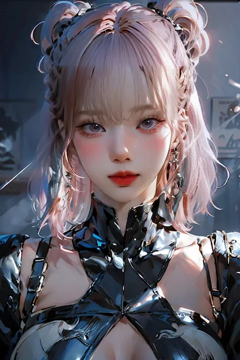((( Pink Hair))),(((Gray Hair))), Realistic beautiful girl with black eyes , Pale skin, Medium size black hair, perfect face, Perfect Eyes, Please put on your coat, very detailed, General Movies, digital painting, 8k, cinematic lighting , Best Quality,...