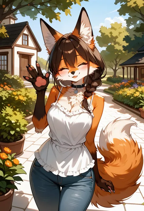 (score_9,score_8_up,score_7_up), (furry), (fox girl), (mature female), (orange fur), (body fur), brunette hair, long hair, singl...