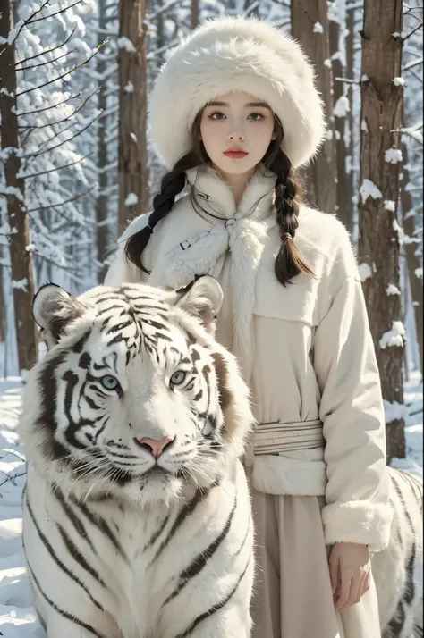 (((best quality))),(((ultra detailed))),(((masterpiece))),illustration,1 girl,white hat,a white tiger